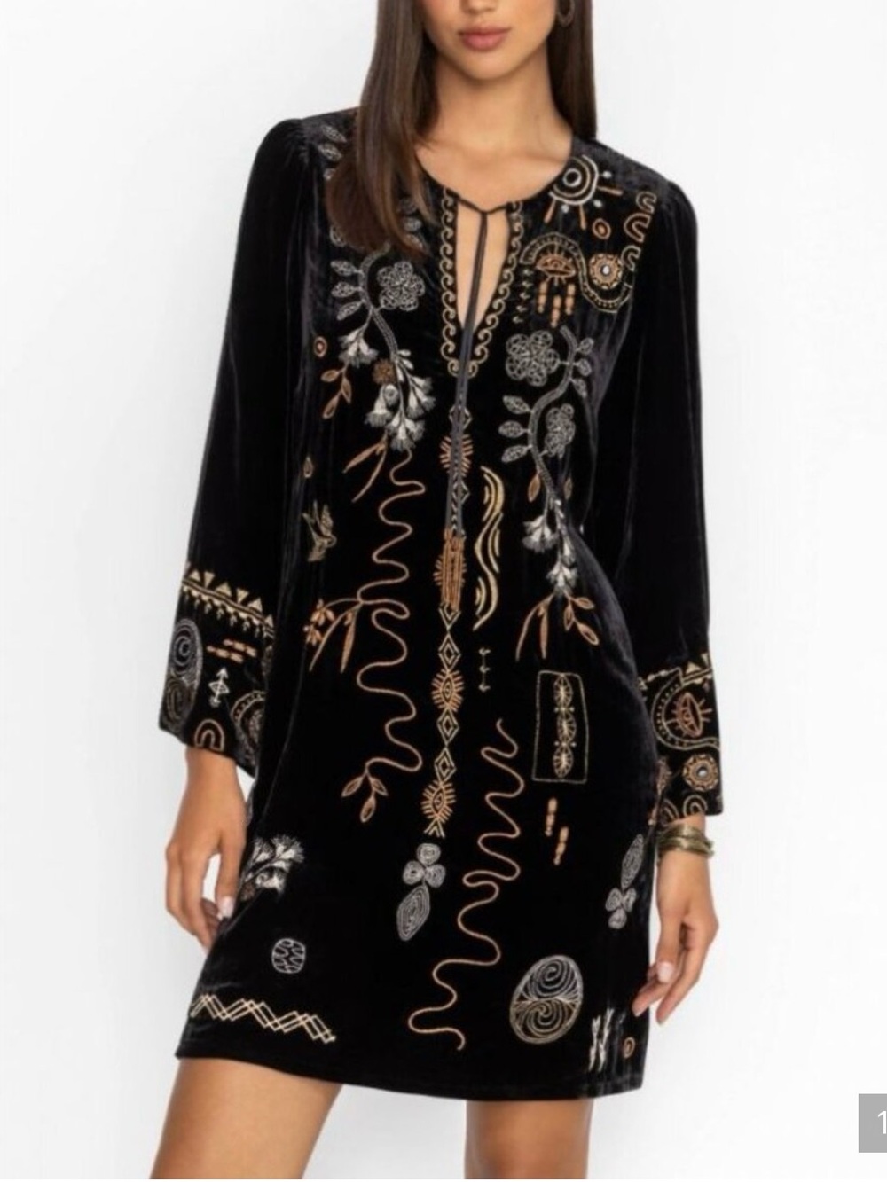 Johnny Was Jenai Black Velvet Tunic Dress with Kimono sleeve- Large